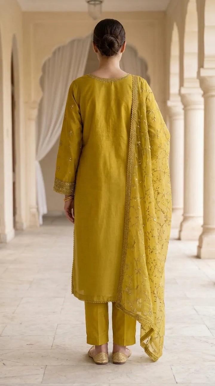 3 PC Embellished Cotton Stitched Suit PF612406