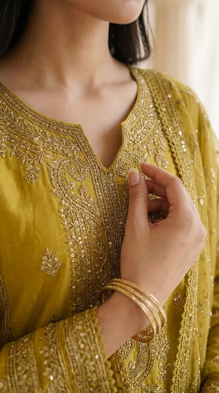 3 PC Embellished Cotton Stitched Suit PF612406
