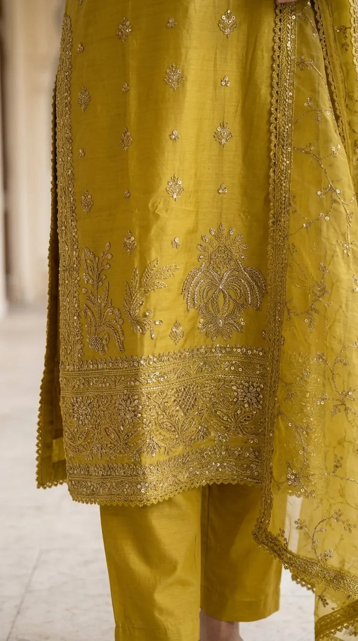 3 PC Embellished Cotton Stitched Suit PF612406