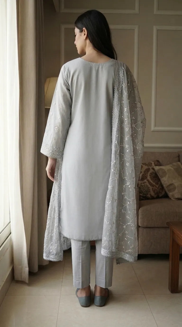 3 PC Embellished Cotton Stitched Suit PF612407