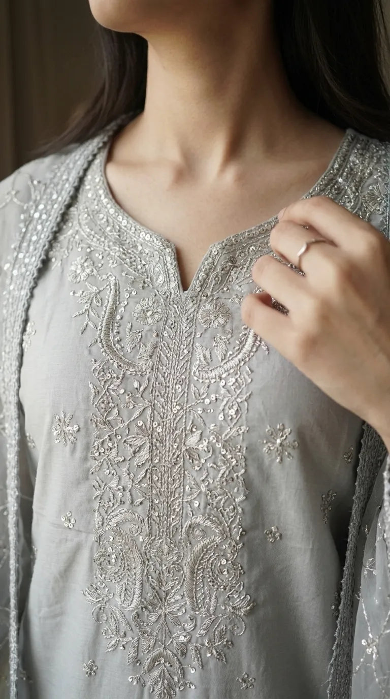 3 PC Embellished Cotton Stitched Suit PF612407
