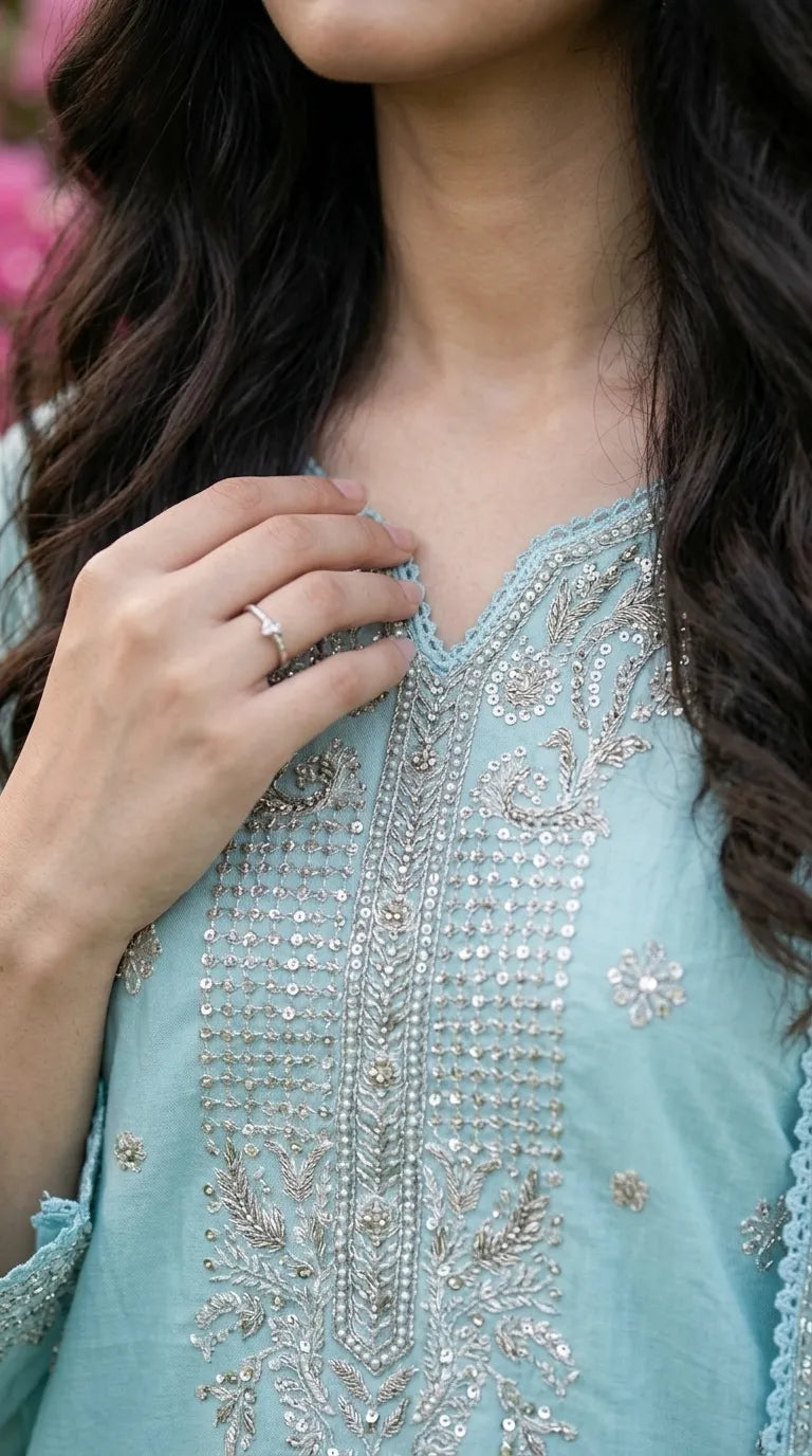 3 PC Embellished Cotton Stitched Suit PF612490