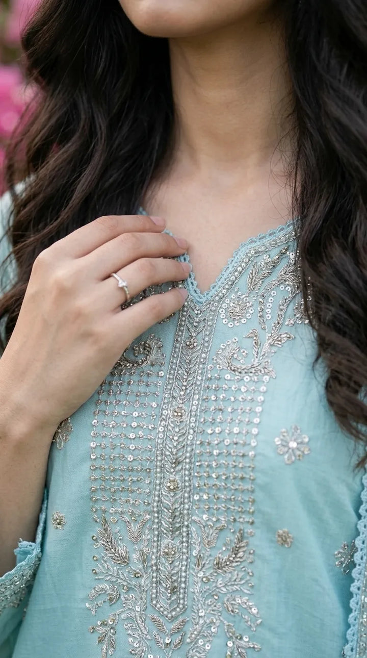3 PC Embellished Cotton Stitched Suit PF612490