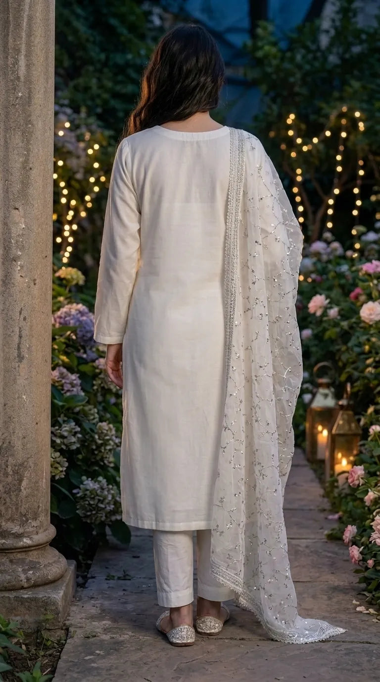 3 PC Embellished Cotton Stitched Suit PF612493