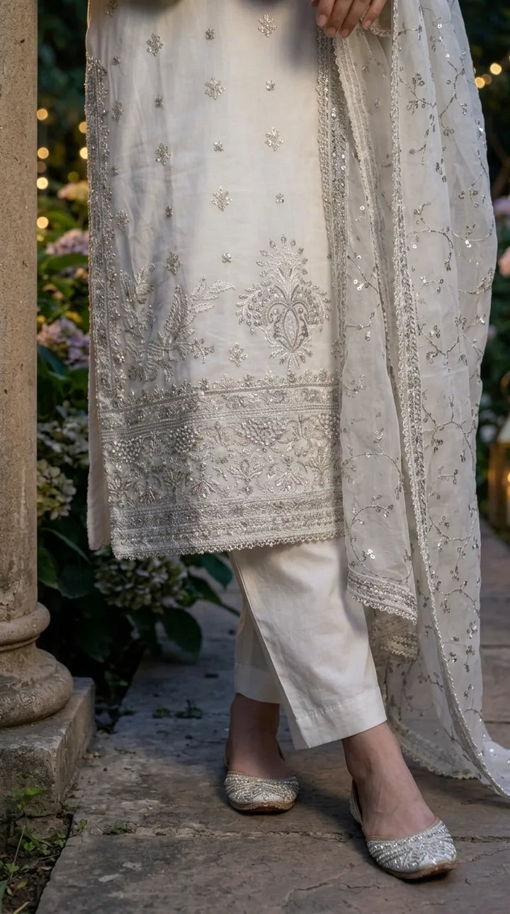3 PC Embellished Cotton Stitched Suit PF612493