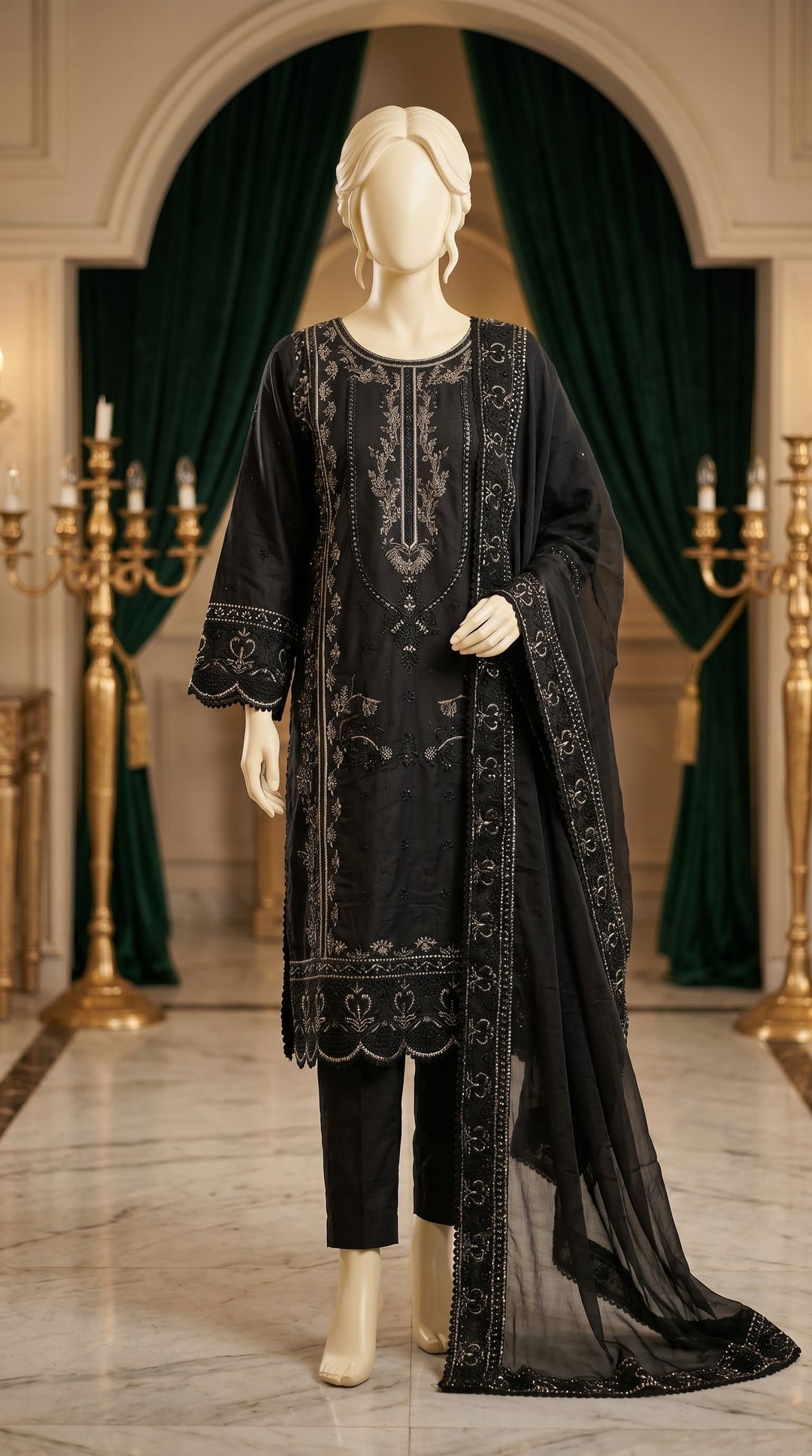 3 PC Embellished Cotton Suit PF612501