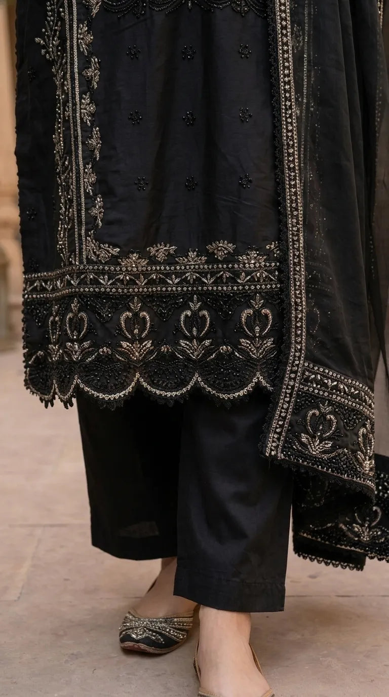 3 PC Embellished Cotton Stitched Suit PF612501