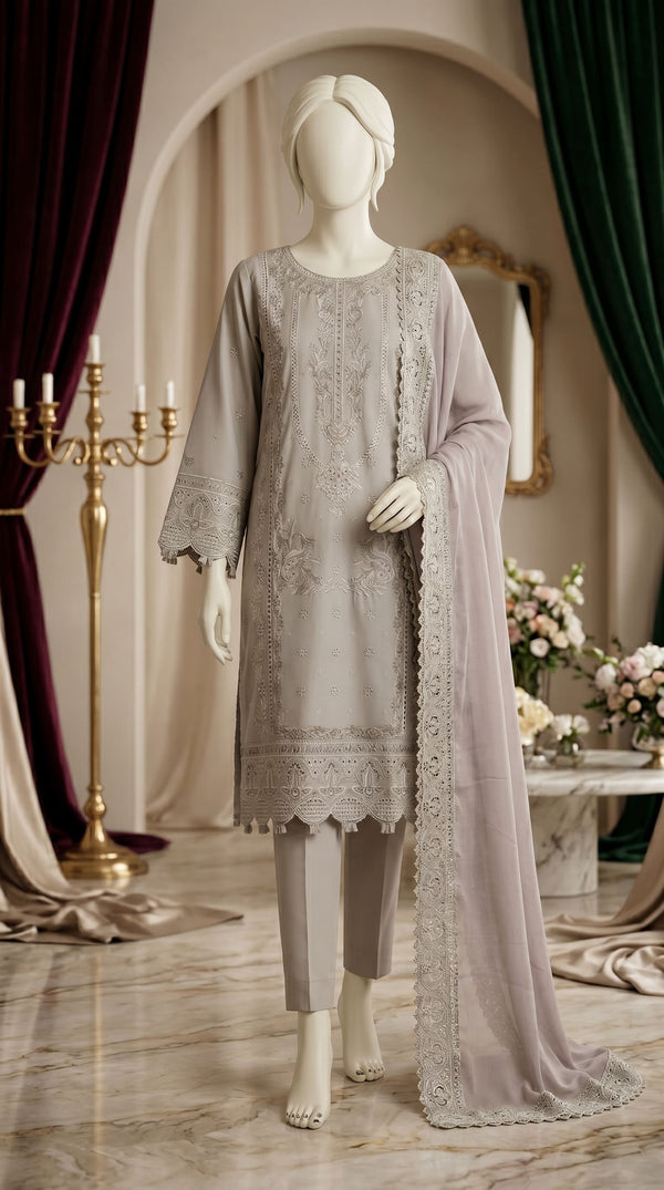 3 PC Embellished Cotton Suit PF612507