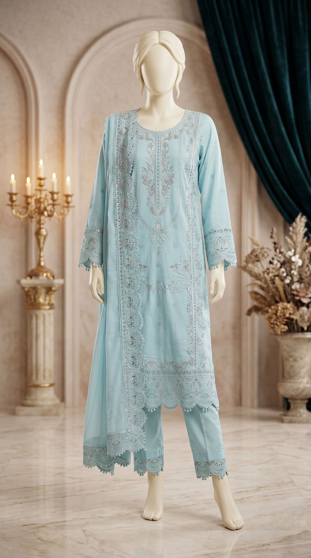 3 PC Embellished Cotton Suit PF612511