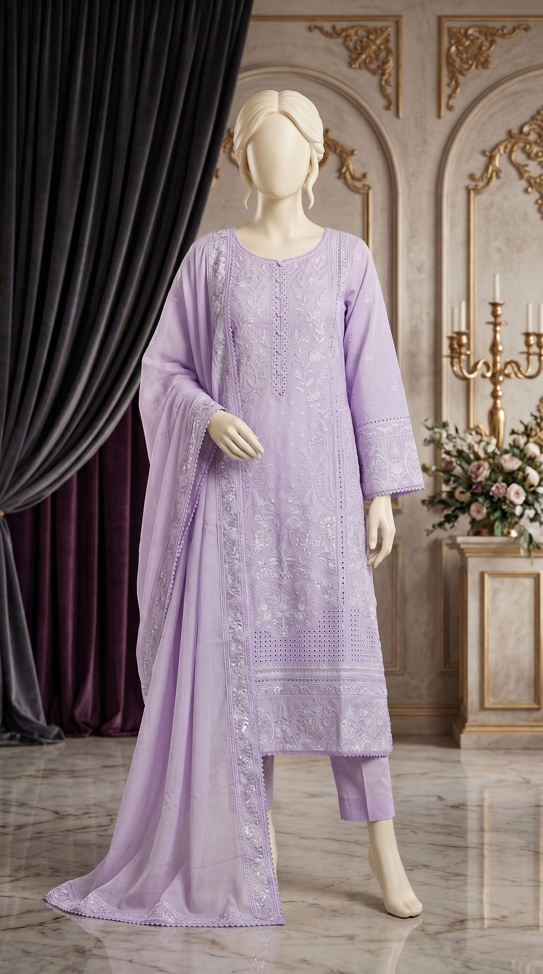 3 PC Embellished Cotton Suit PF612766