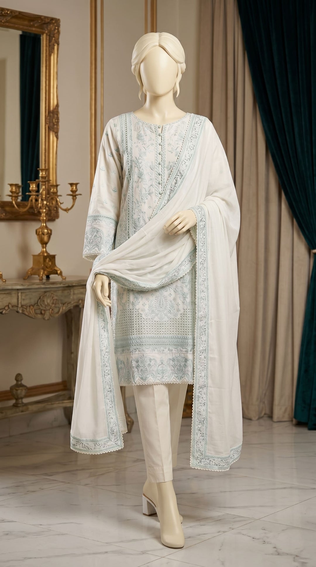 3 PC Embellished Cotton Suit PF612793