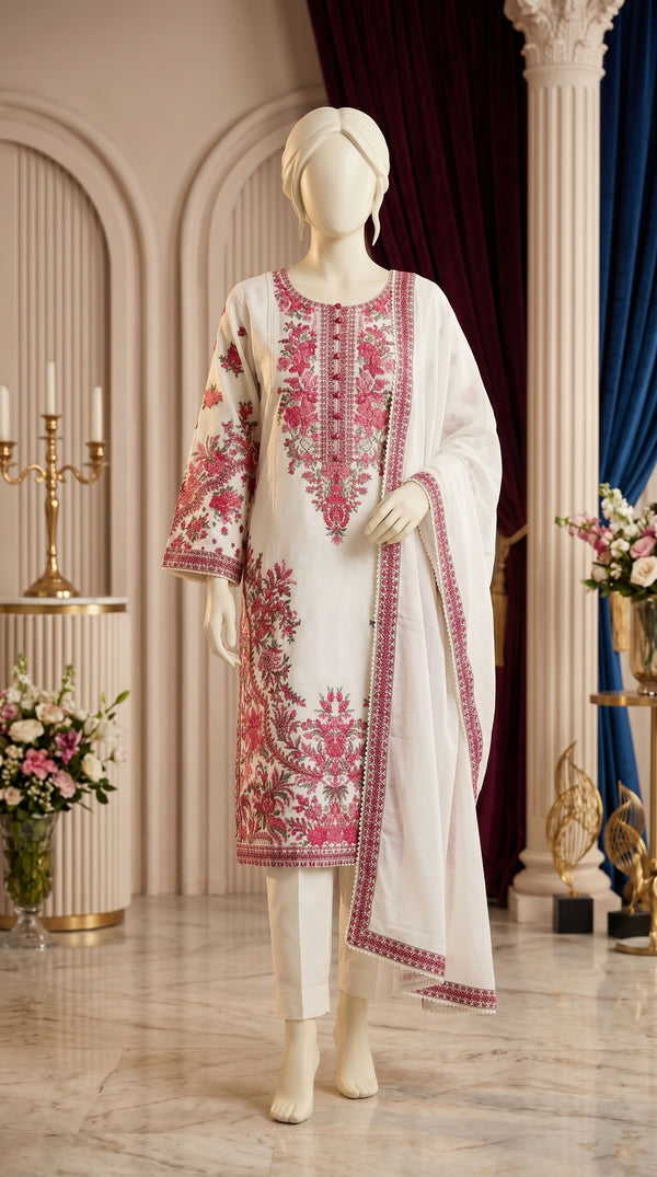 3 PC Embellished Cotton Suit PF612893