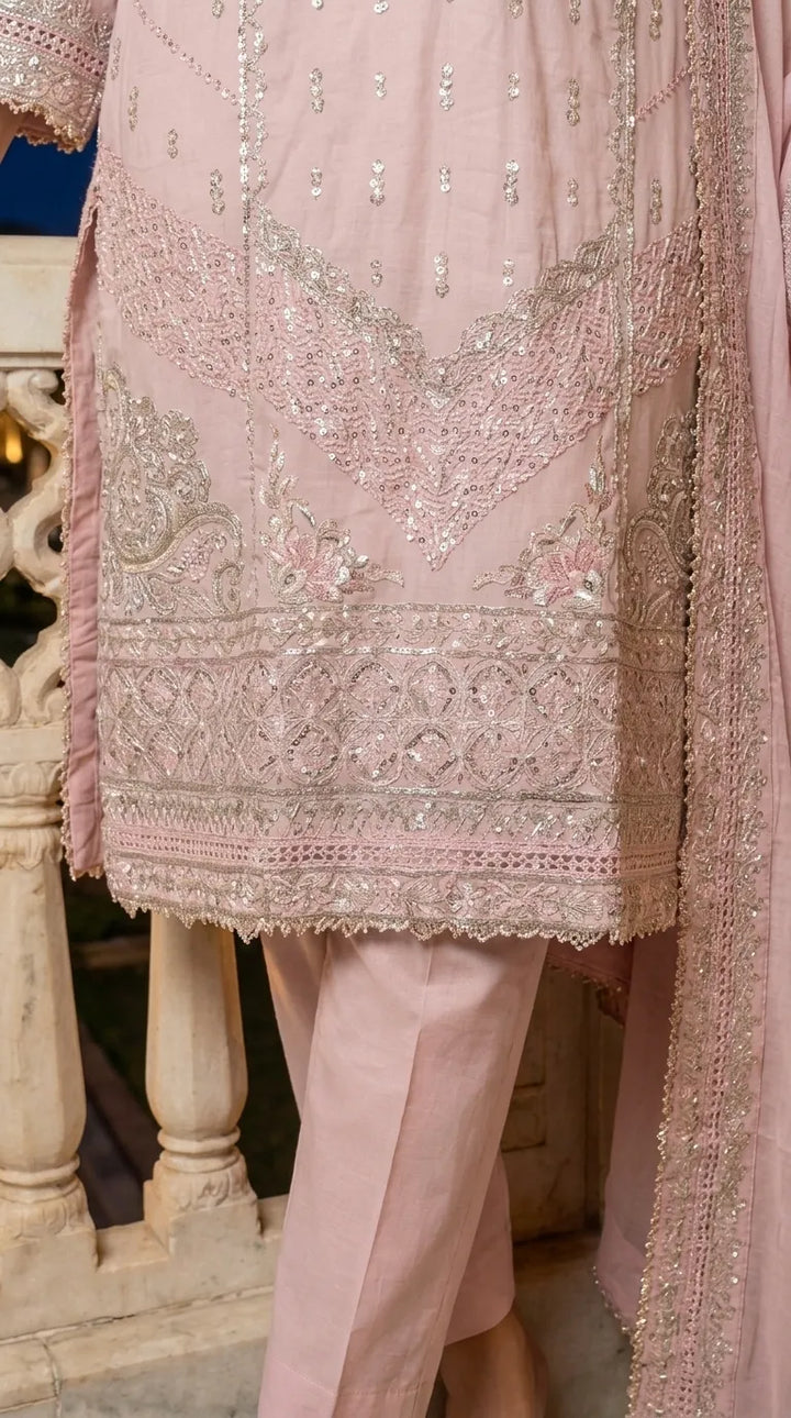 3 PC Embellished Cotton Stitched Suit PF6130B1