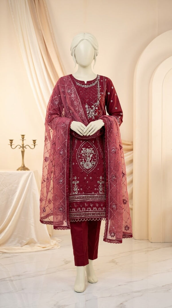 3 PC Embellished COTTON Suit PF613205