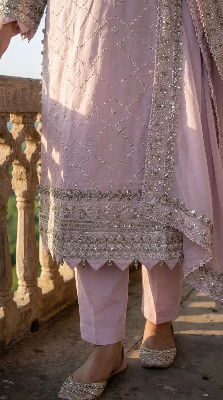 3 PC Embellished Cotton Stitched Suit PF6133B1