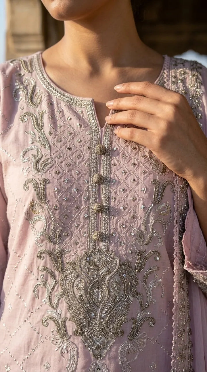 3 PC Embellished Cotton Stitched Suit PF6133B1