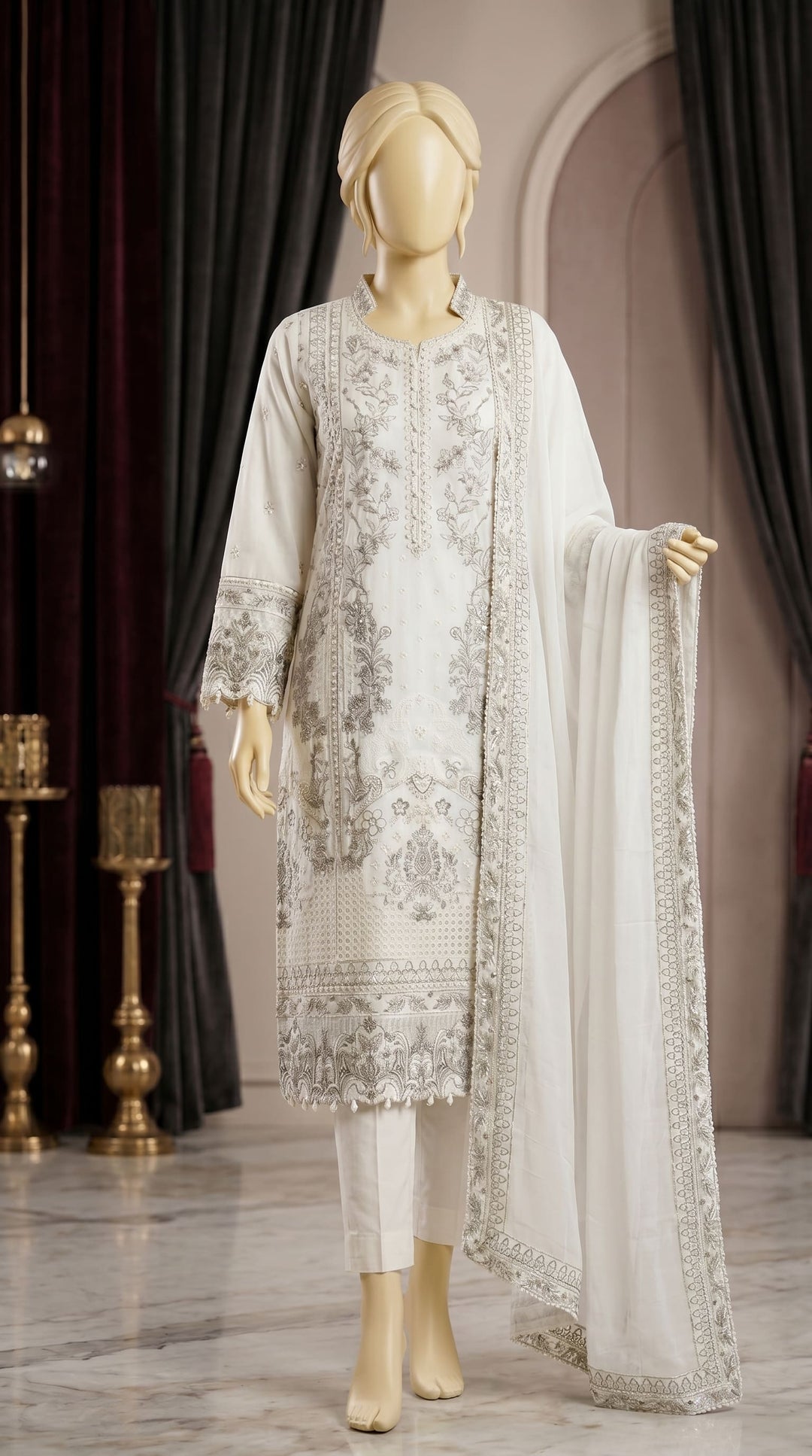 3 PC Embellished Cotton Suit PF613593