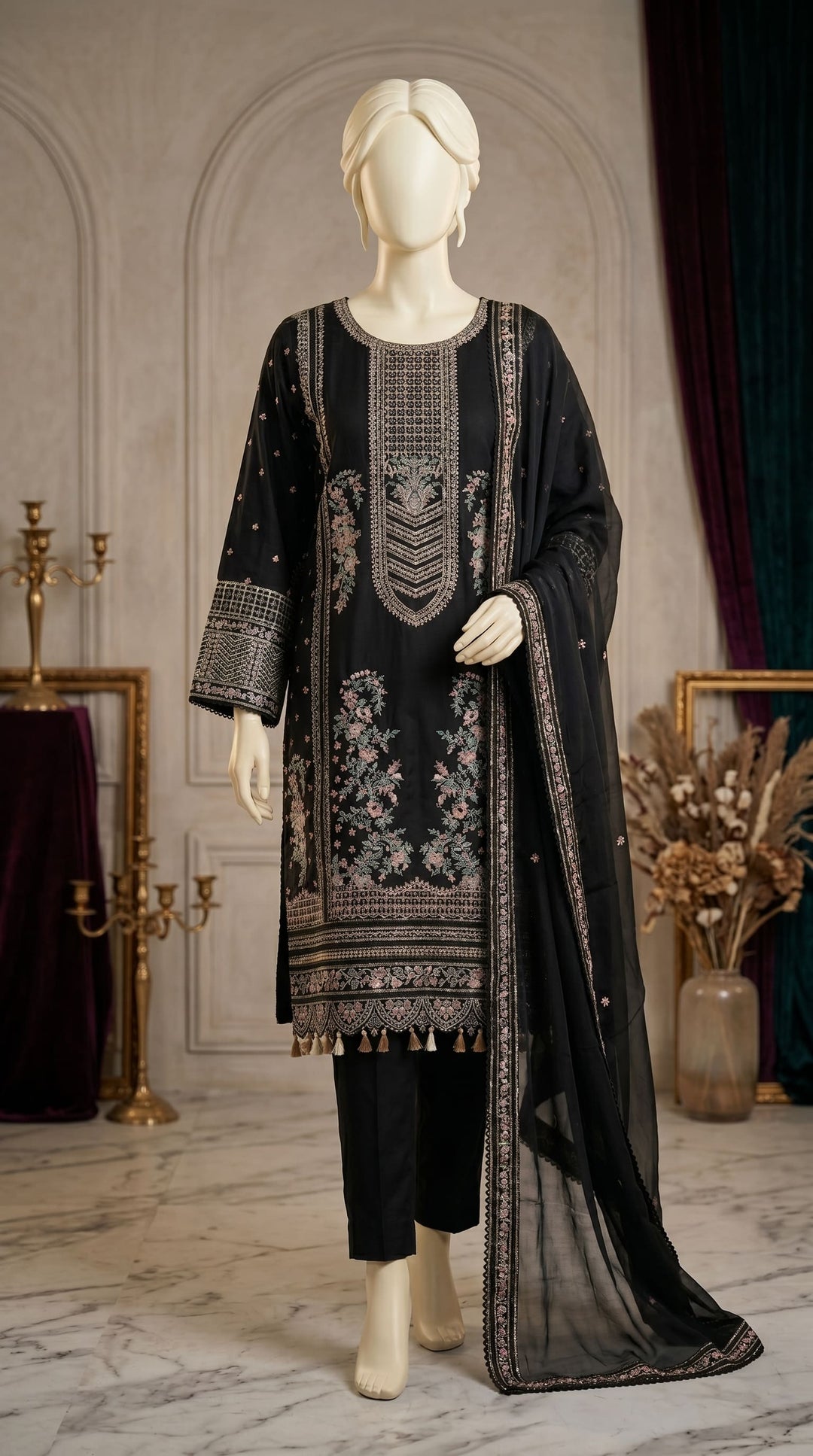 3 PC Embellished Cotton Suit PF613701