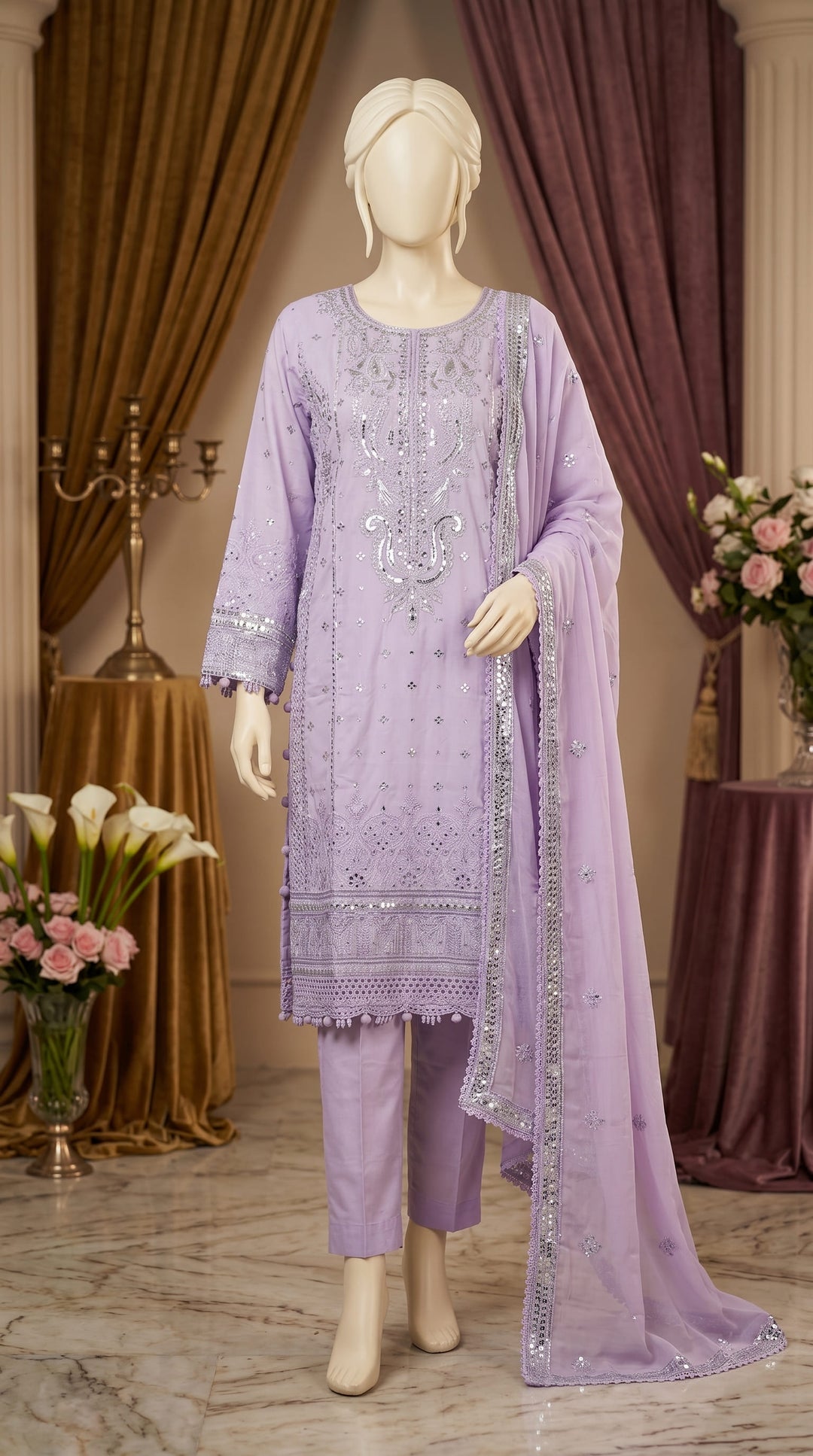 3 PC Embellished Cotton Suit PF613966