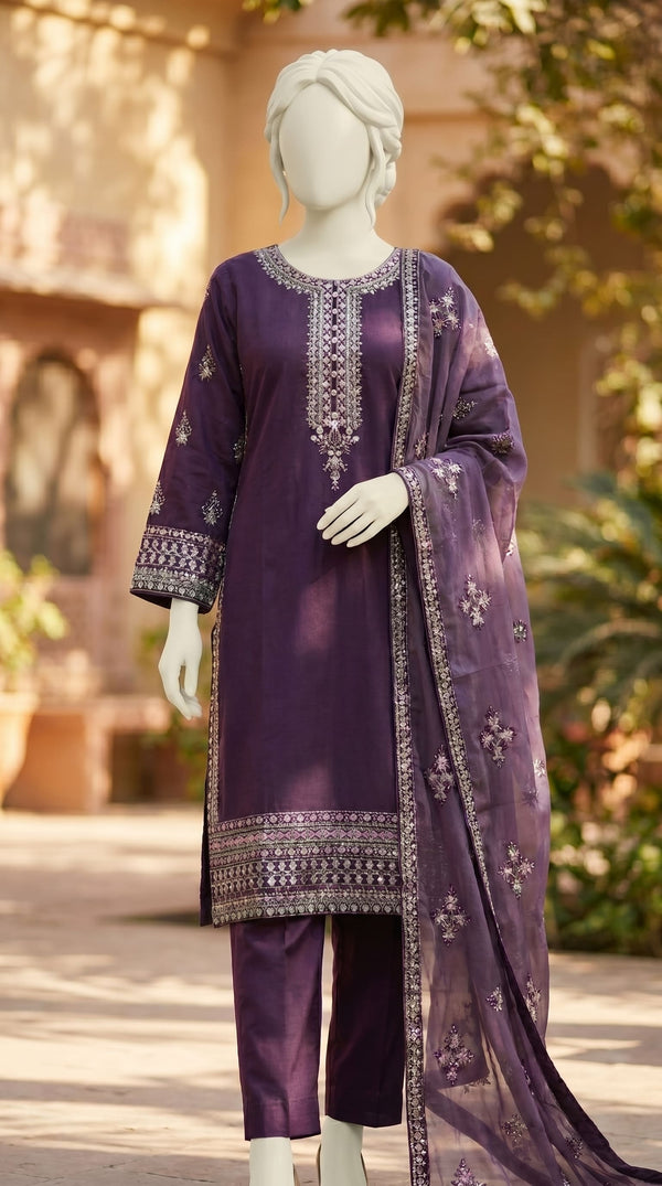 3 PC Embellished Lawn Suit PF614266