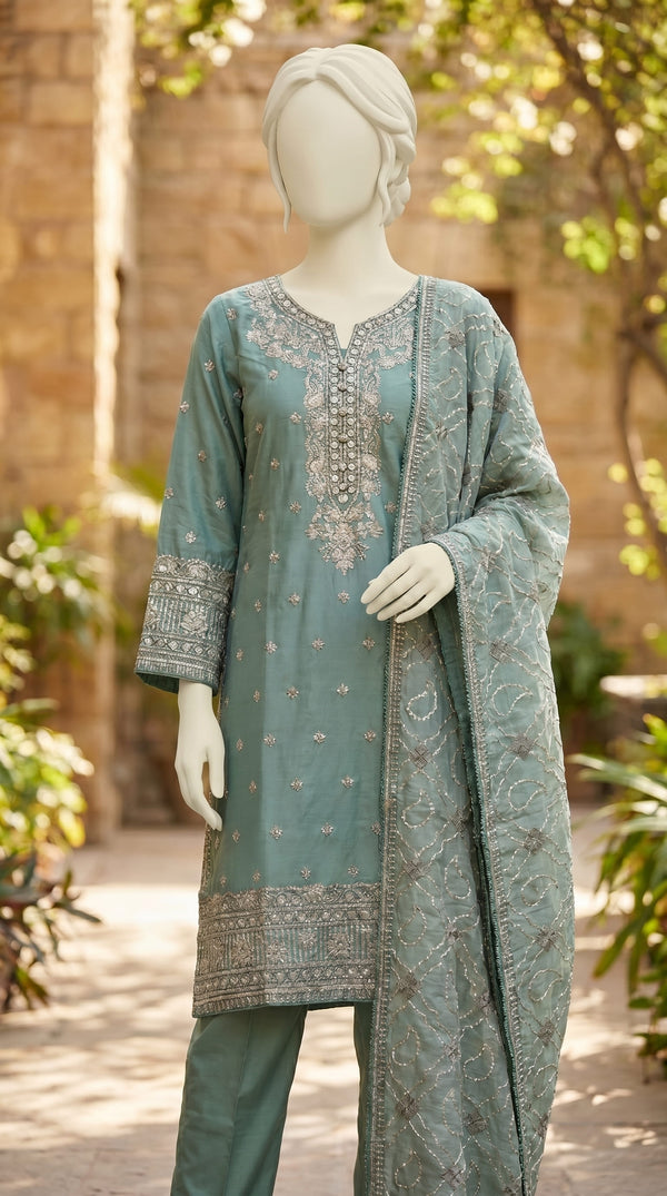 3 PC Embellished Lawn Suit PF614387