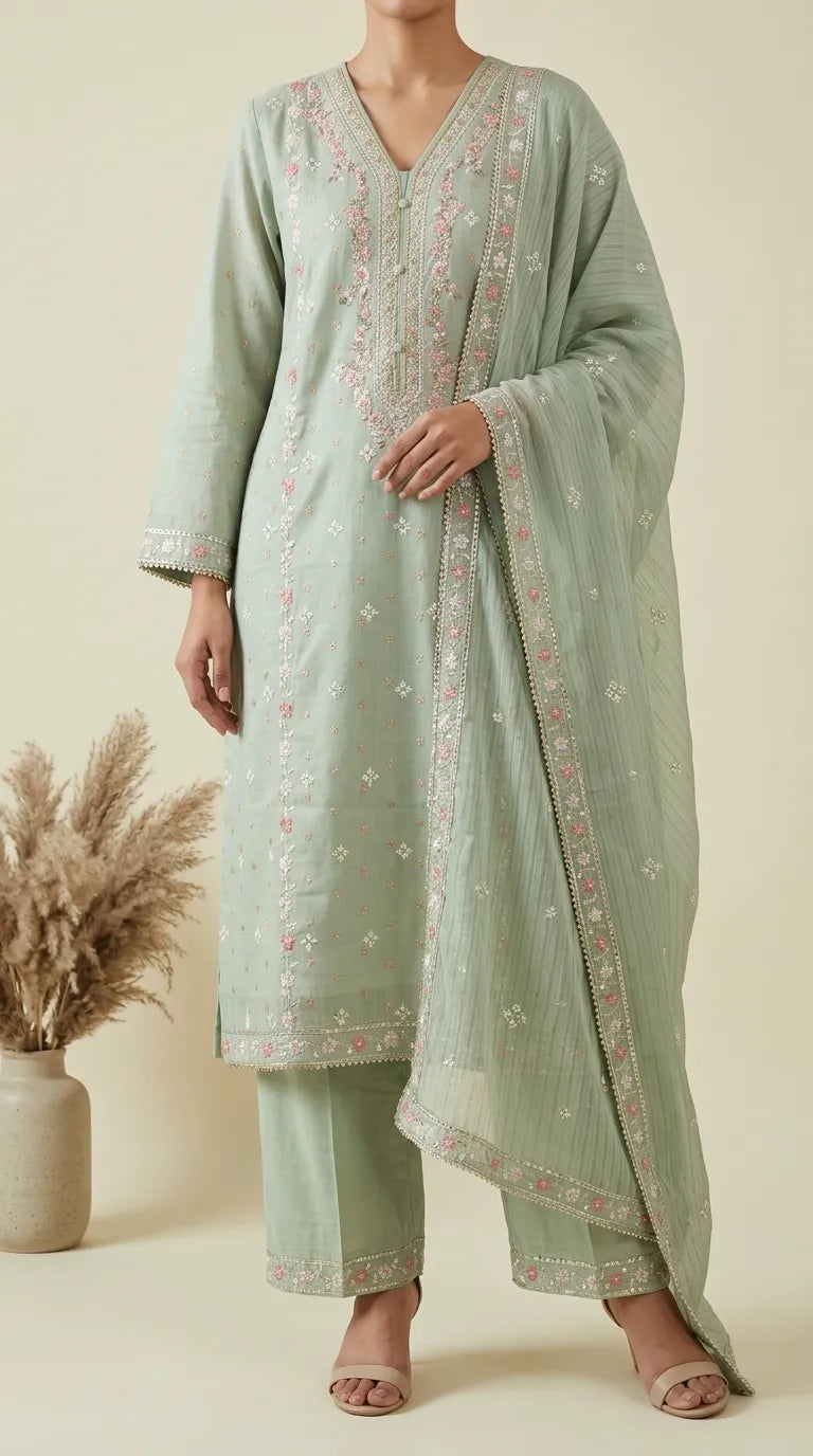 3 PC Embellished Net Suit PF614611
