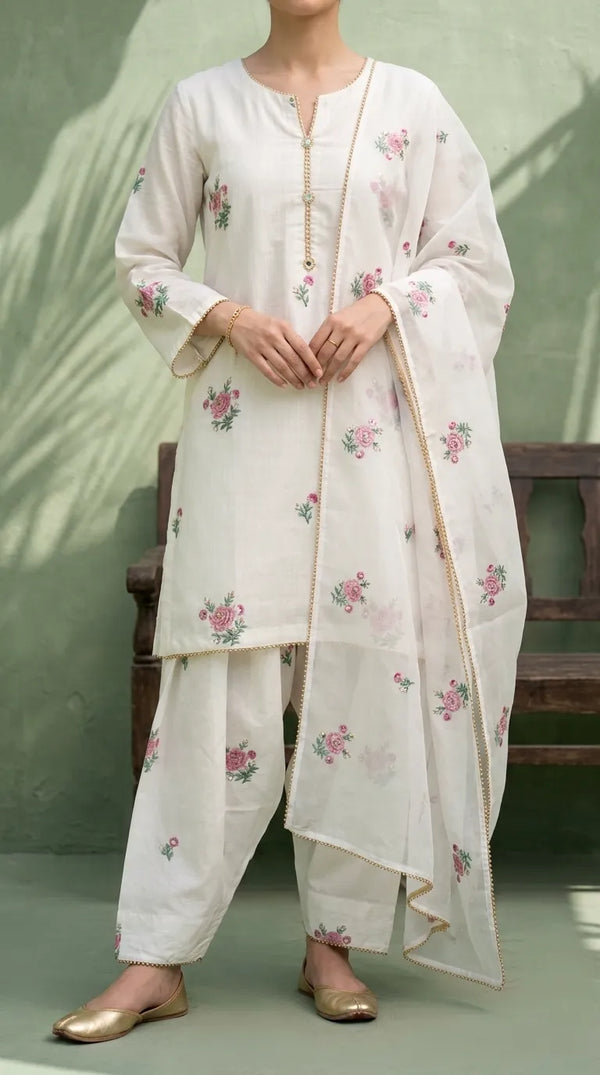 3 PC Embellished Net Stitched Suit PF614793