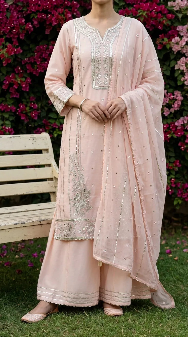 3 PC Embellished Net Stitched Suit PF614823