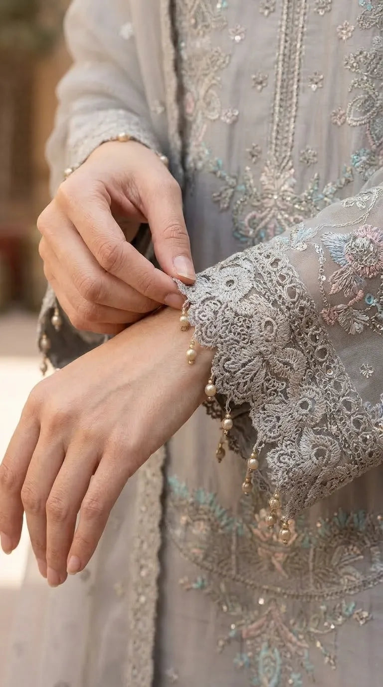 3 PC Embellished Raw Silk Stitched Suit PF617107