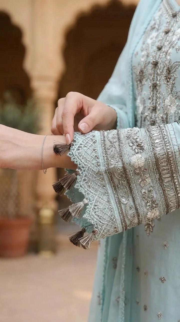 3 PC Embellished Raw Silk Stitched Suit PF617511