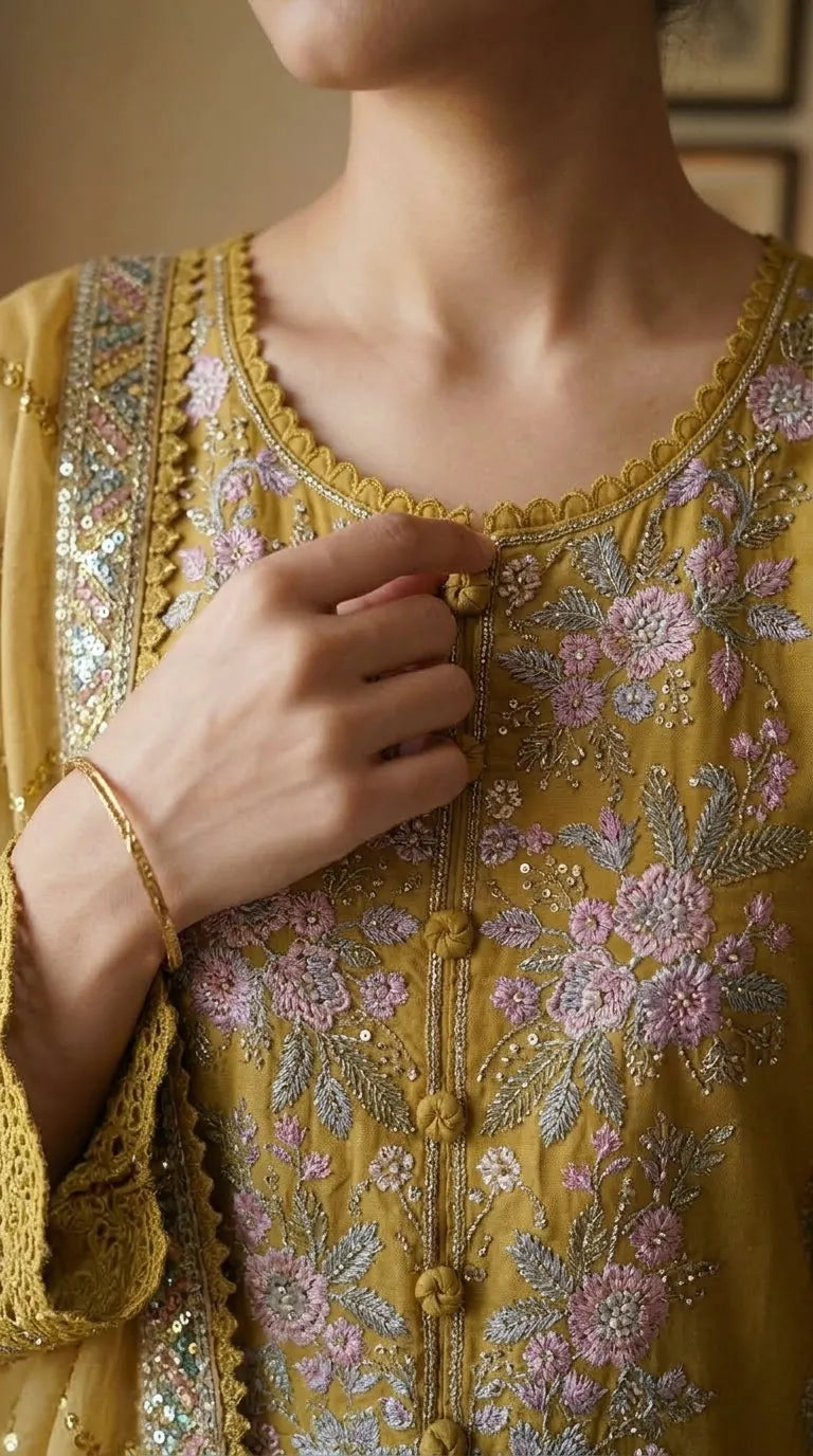 3 PC Embellished Raw Silk Stitched Suit PF617706