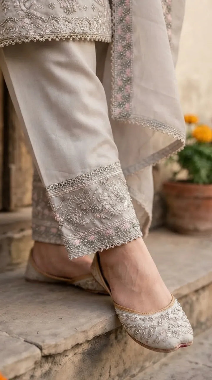 3 PC Embellished Raw Silk Stitched Suit PF618607