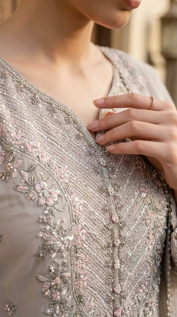 3 PC Embellished Raw Silk Stitched Suit PF618607