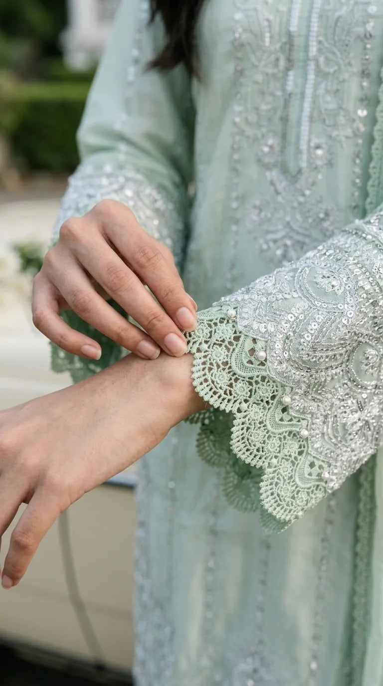 3 PC Embellished Raw Silk Stitched Suit PF619011