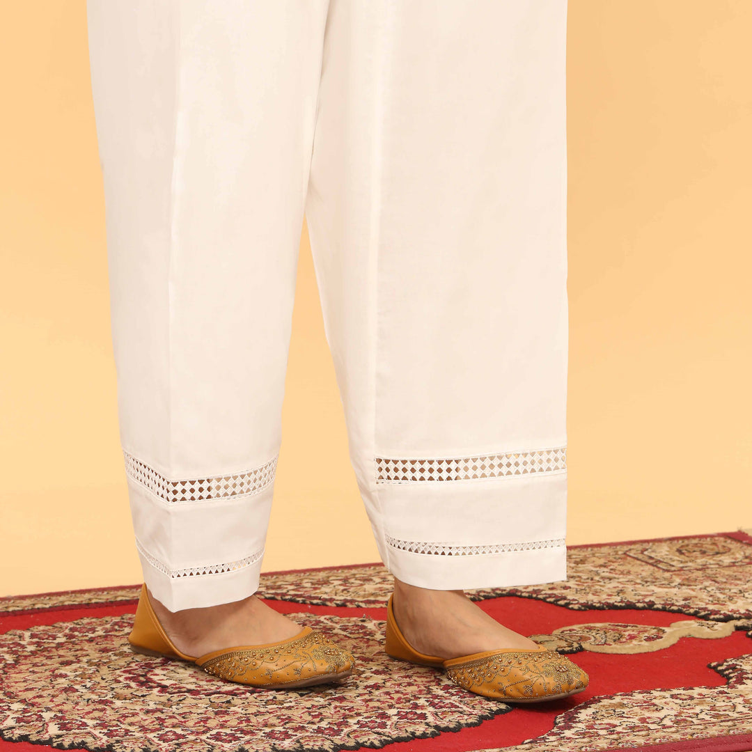 White Straight Fit Embellished Trouser PL5060