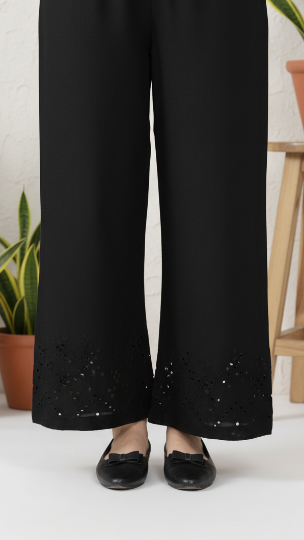 Black Cotton Cambric Embroiderd Trouser PL5064