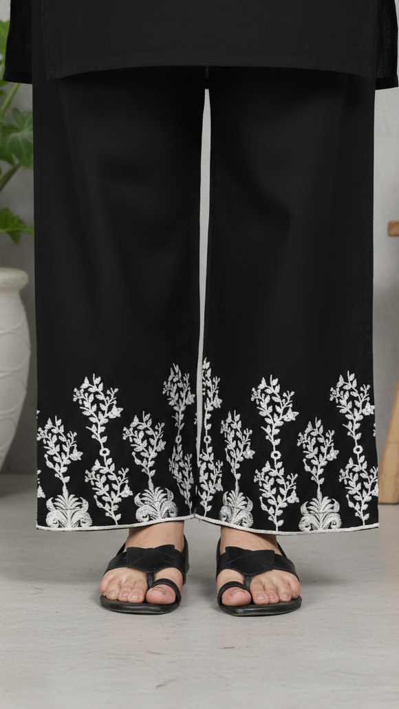 Black Cotton Cambric Embroiderd Trouser PL5066