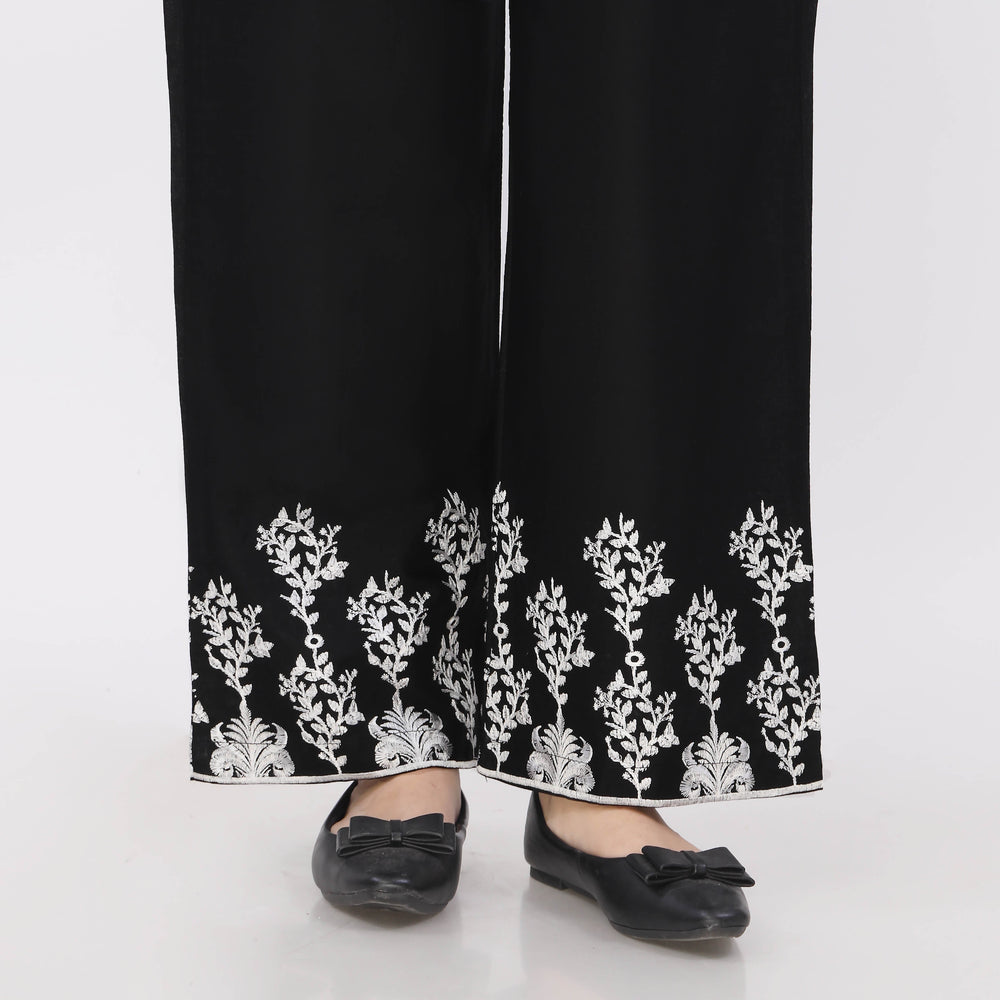 Black Cotton Cambric Embroiderd Trouser PL5066