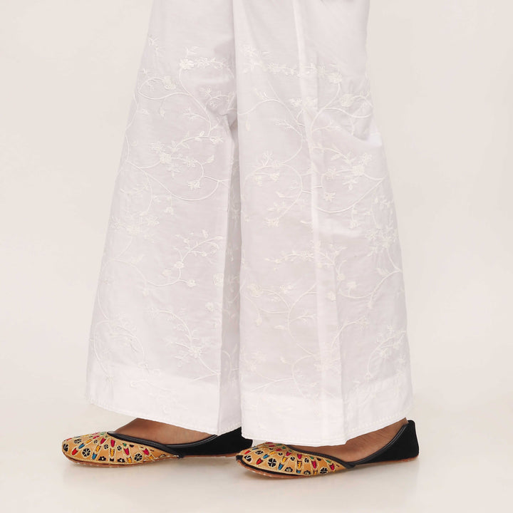 White Cotton Cambric Trouser with Embroidery PL5090