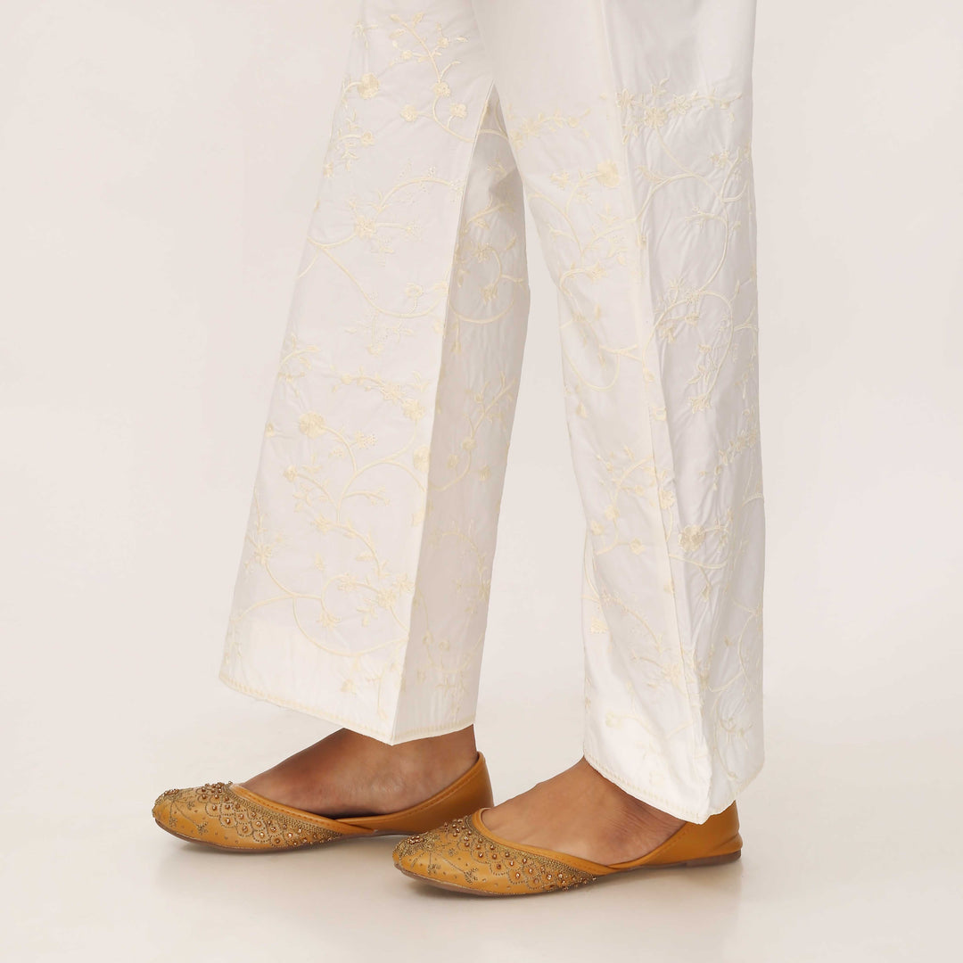 Cream Cotton Cambric Trouser with Embroidery PL5091