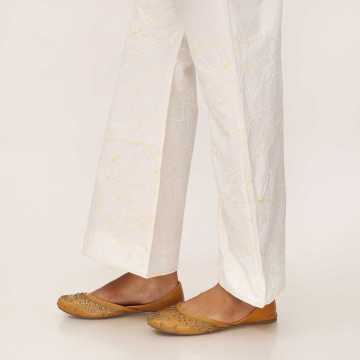 Cream Cotton Cambric Trouser with Embroidery PL5091
