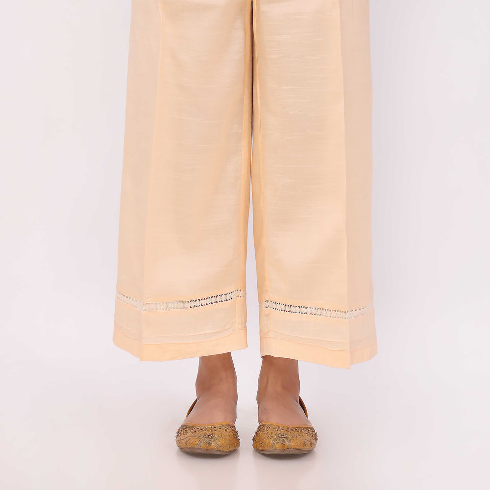Beige Raw Silk Straight Leg Trouser PL5124