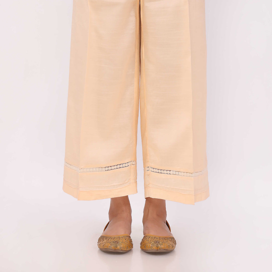 Beige Raw Silk Straight Leg Trouser PL5124