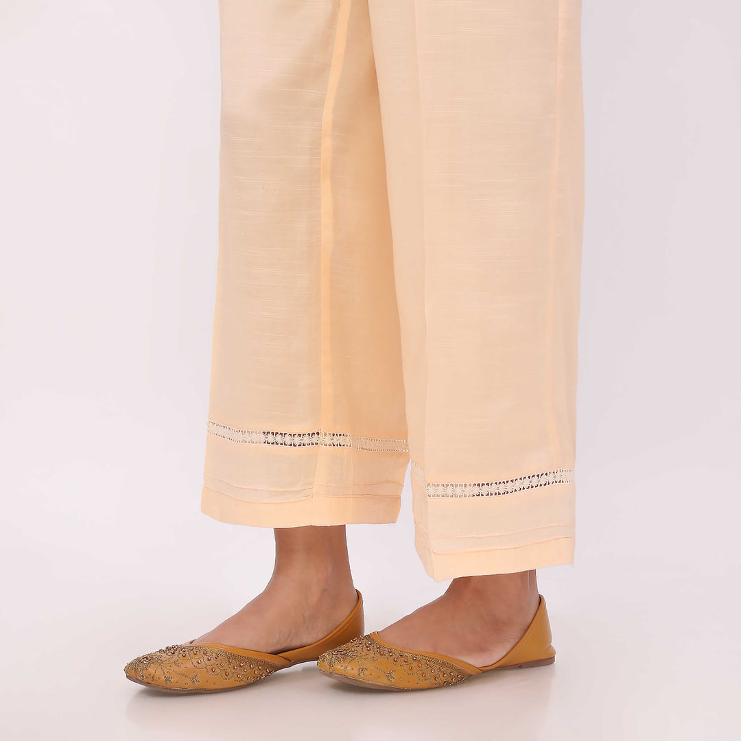 Beige Raw Silk Straight Leg Trouser PL5124