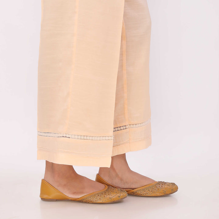 Beige Raw Silk Straight Leg Trouser PL5124