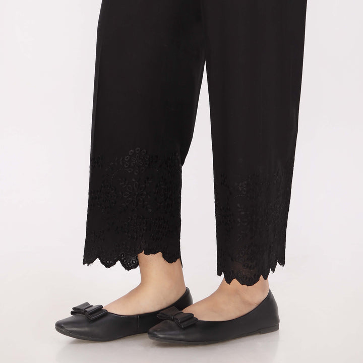 Black Cotton Cambric Embroidered Trouser