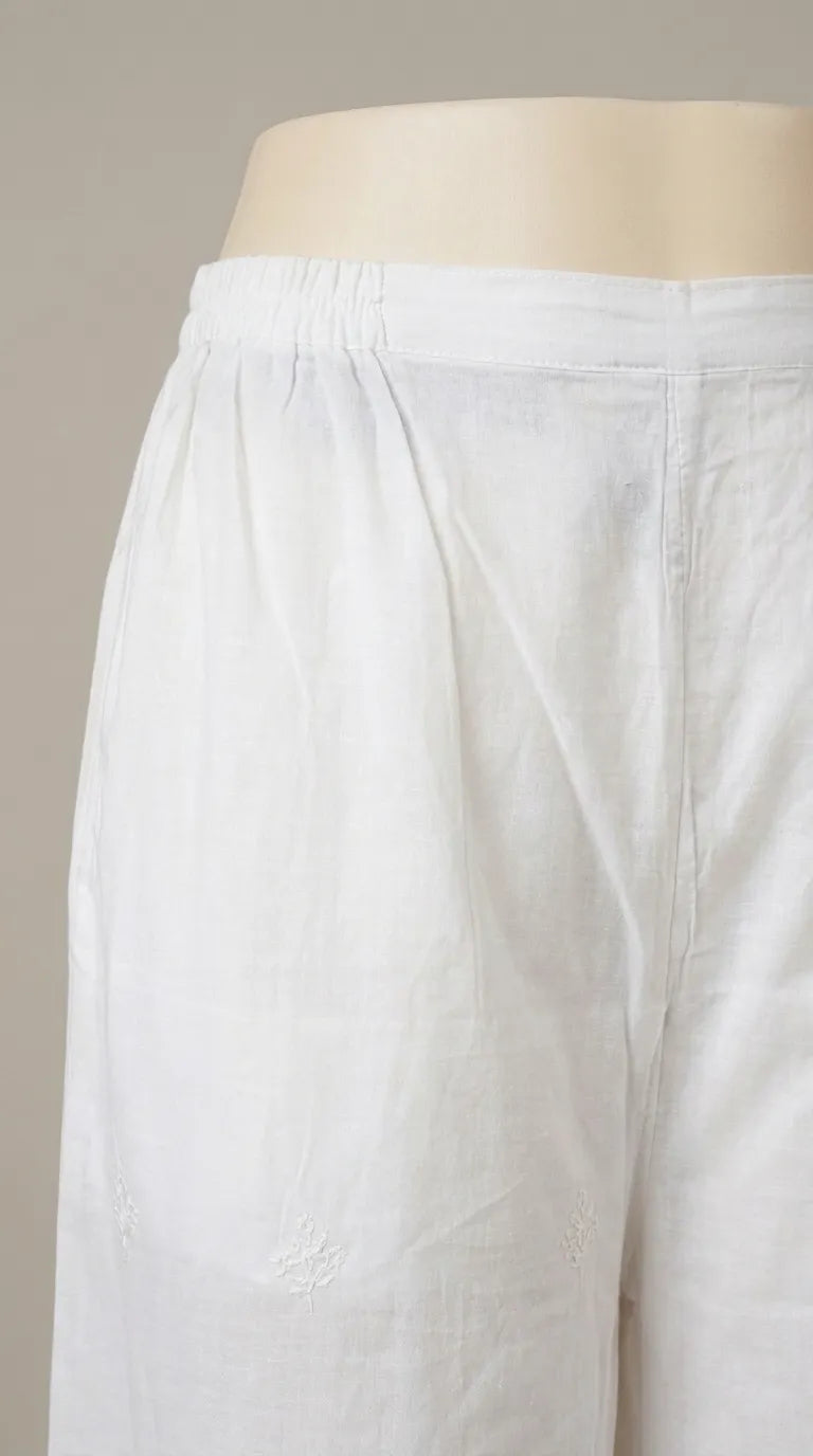White Embroidered Cambric Trouser PL606509