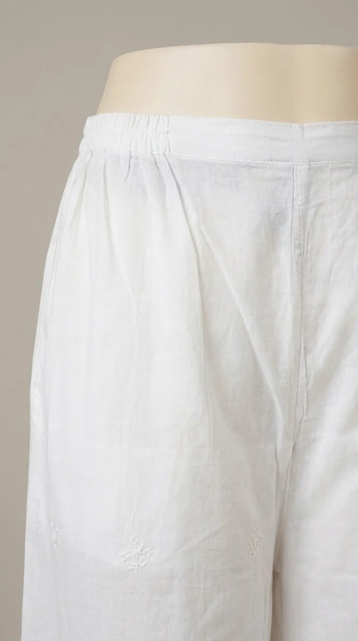 White Embroidered Cambric Trouser PL606509