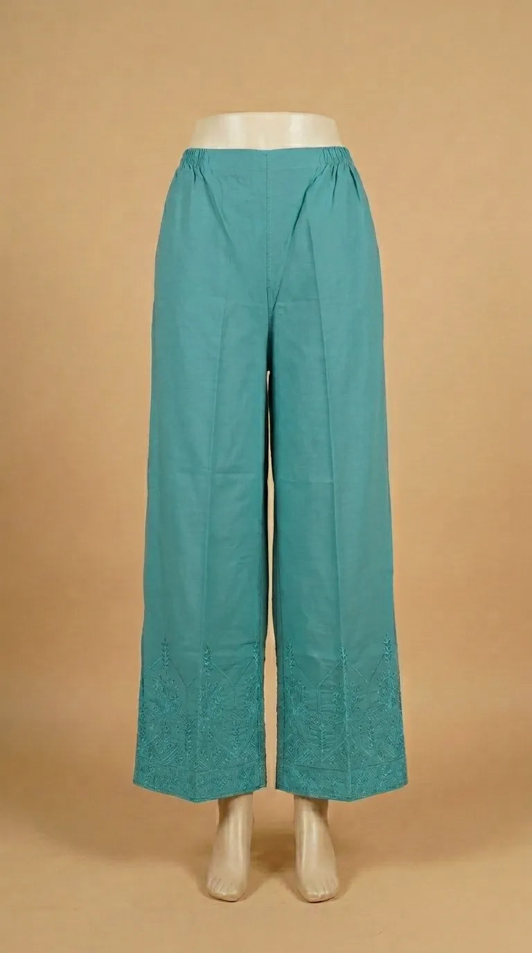 Green Embellished Cambric Trouser PL606511