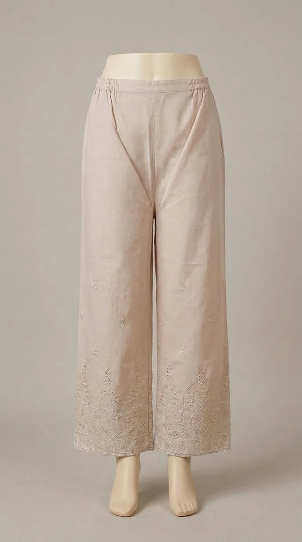 Beige Embroidered Cambric Trouser PL606562